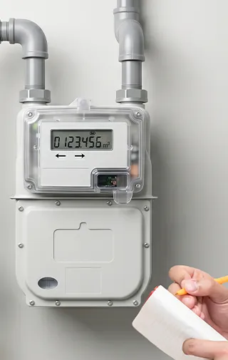 persona che esamina il contatore del gas prendendo nota dei consumi