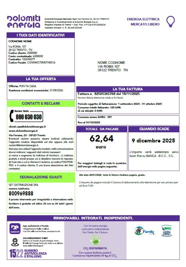 leggere bolletta luce