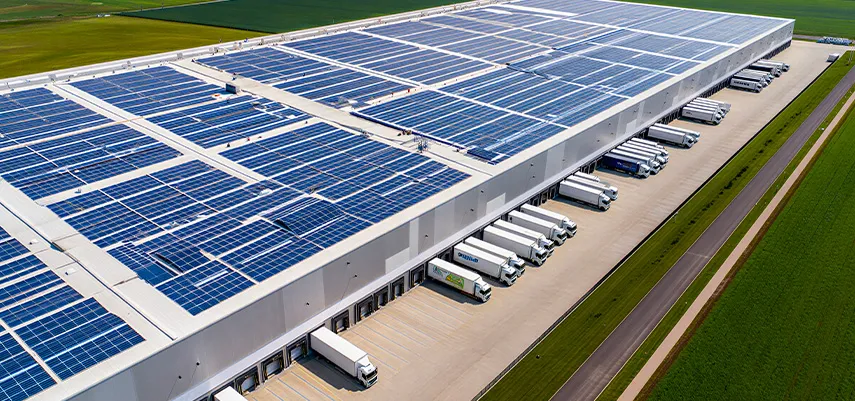 tetto di uno stabilimento industriale coperto di pannelli solari